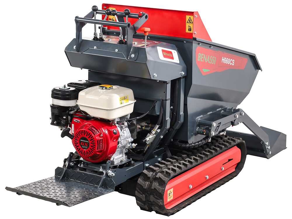 benassi h660cs brouette à moteur sur chenilles caisson dumper hydraulique avec pelle capacité charge 600kg benassi h660cs brouette à moteur sur chenilles caisson dumper hydraulique avec pelle capacité charge 600kg