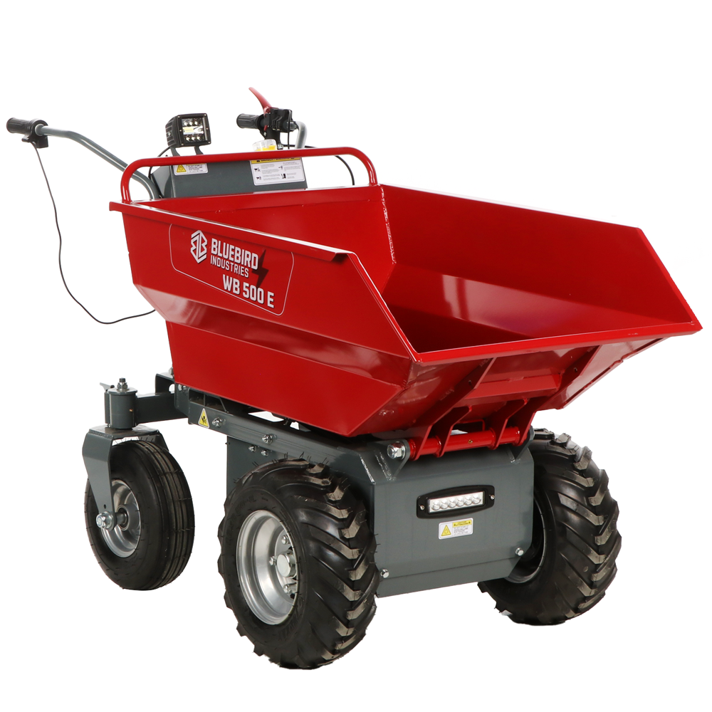 blue bird wb 500e brouette motorisée sur batterie 48 v 32 ah benne dumper