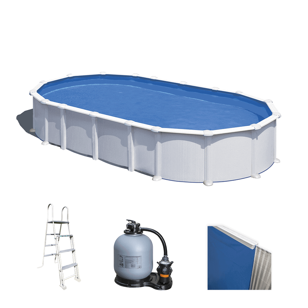 gre haiti ovale 730 x 375 x 132 cm piscine hors sol en acier traverses enterrées