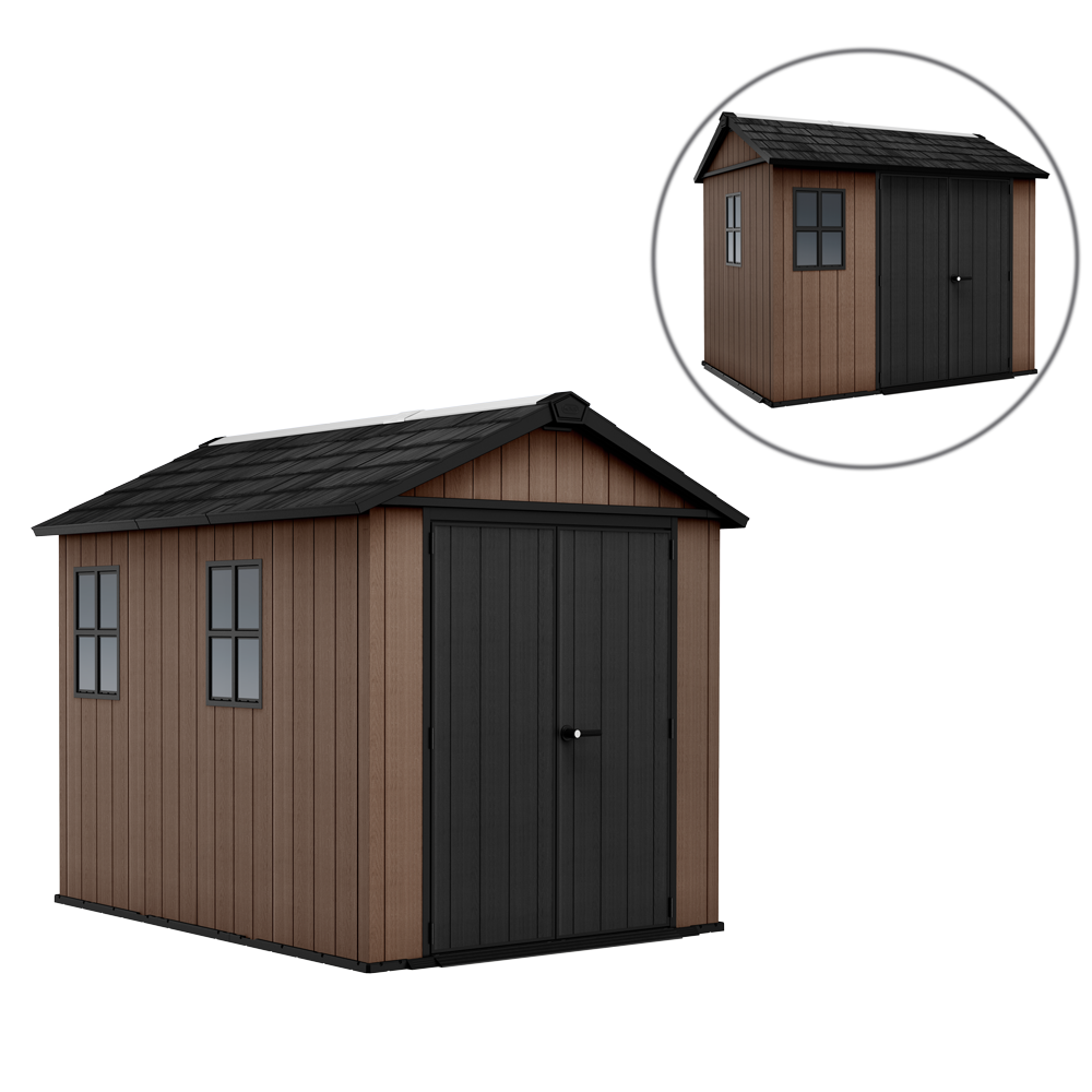 keter newton plus 759/975 abri de jardin avec porte à double battant et fenêtres 230 x 287 x 246 cm