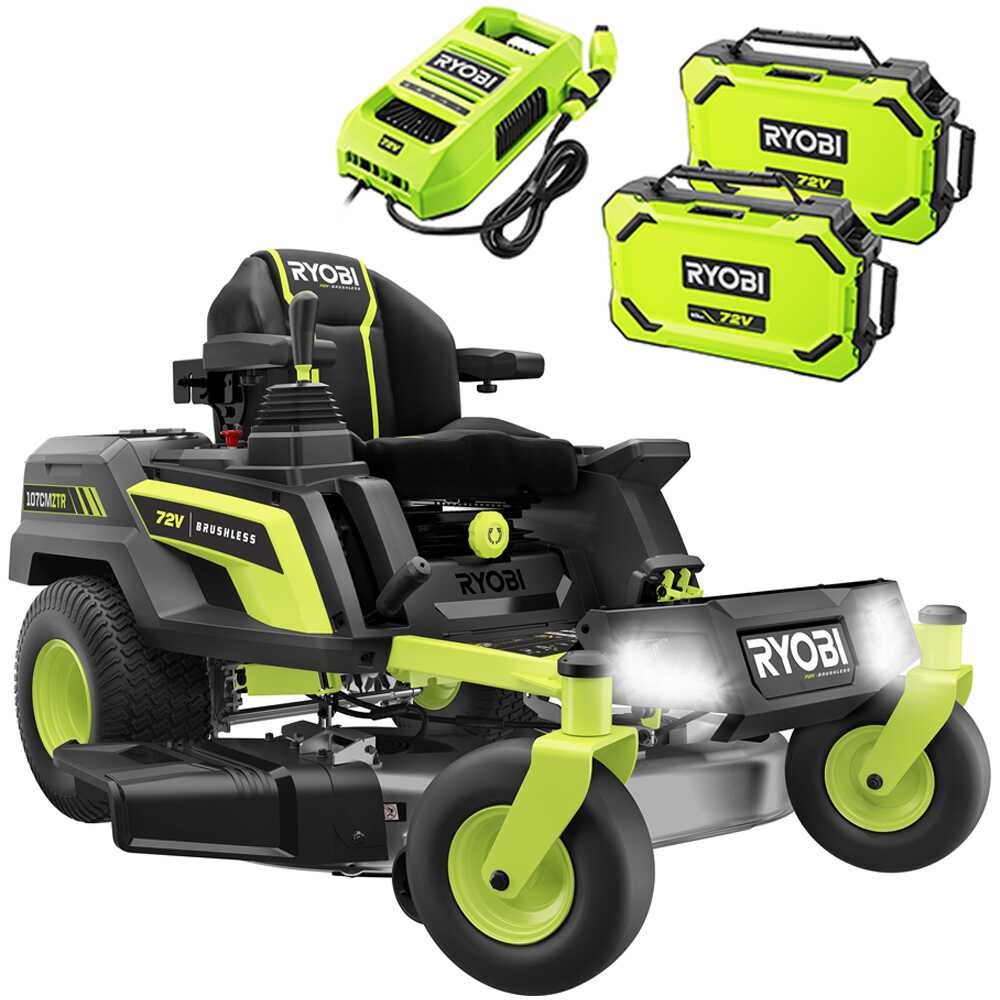 ryobi ztrx107 tracteur tondeuse sur batterie rayon de braquage zéro 72v/20ah coupe de 107cm 2en1
